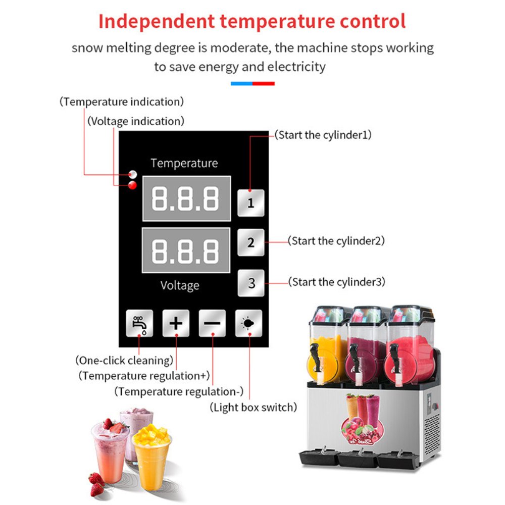 Premium Commercial Stainless Steel Slushy Machine With Triple Tank Advance Cooling, 45L (SAK52258) - Energize Trek