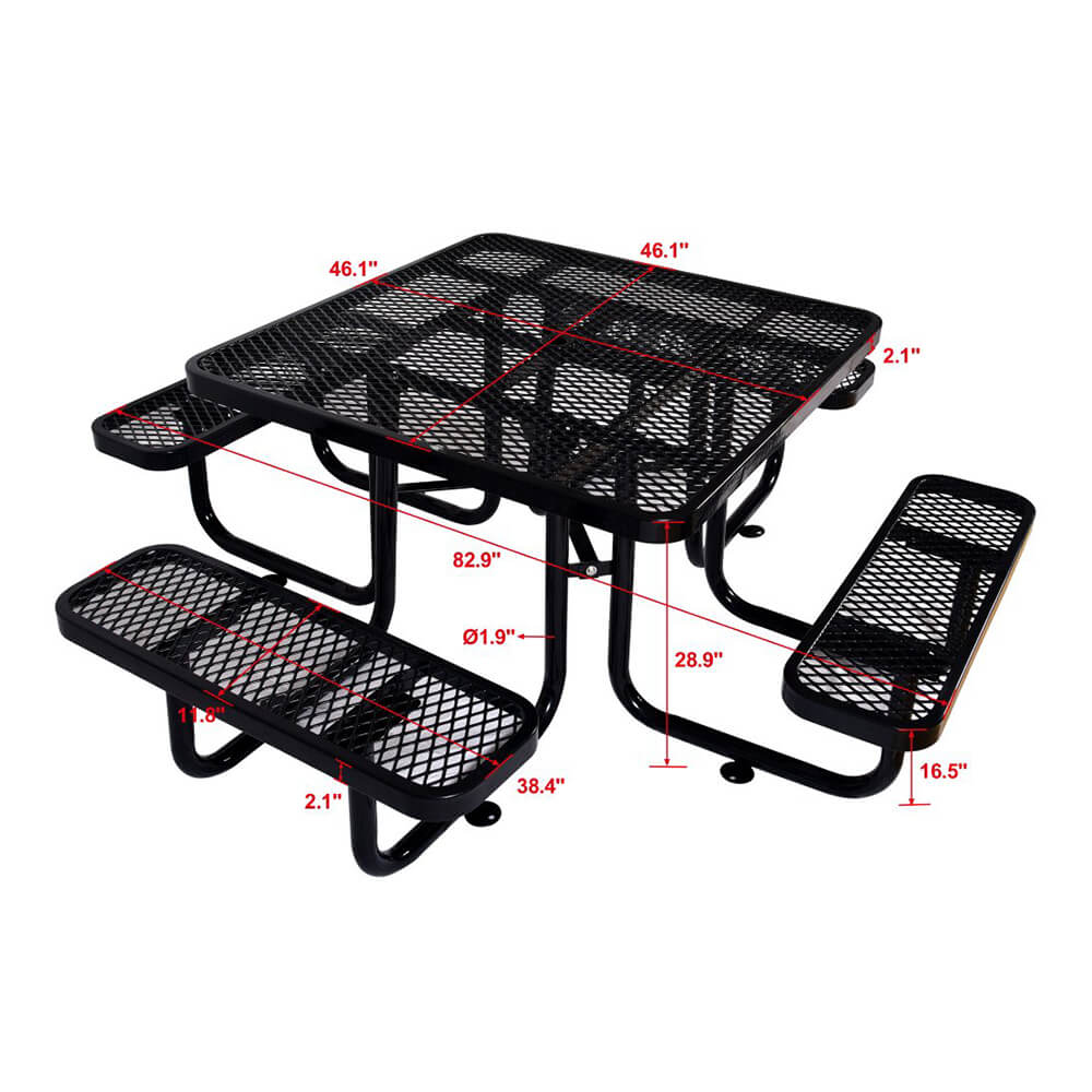 Large 46" Stylish Square Steel Picnic Table W/ Thermoplastic Coating & Umbrella Hole (SAK90547) - Energize Trek