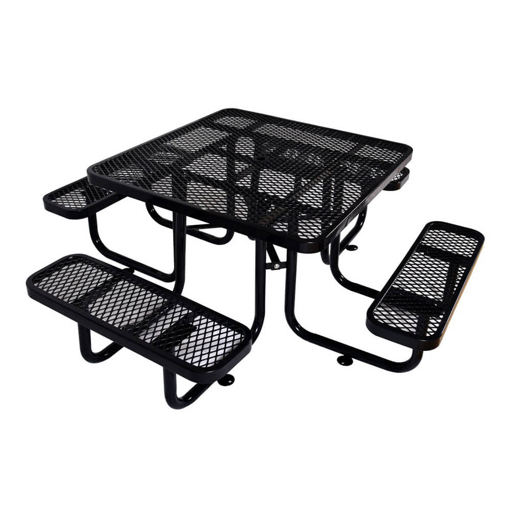 Large 46" Stylish Square Steel Picnic Table W/ Thermoplastic Coating & Umbrella Hole (SAK90547) - Energize Trek