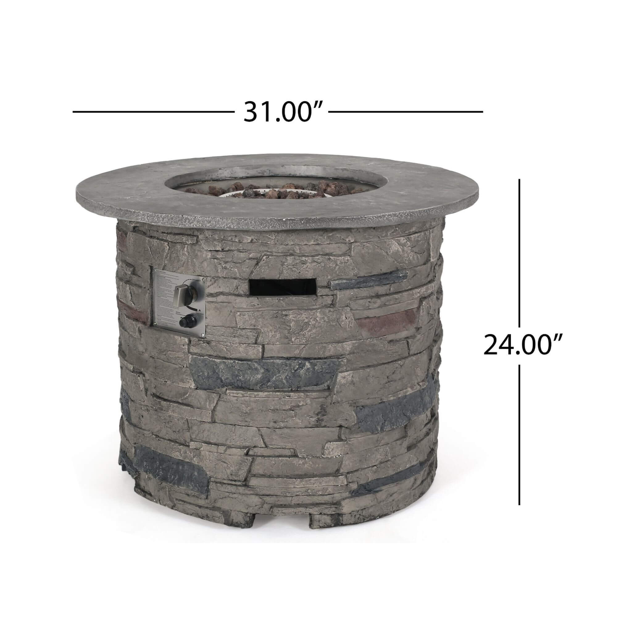 32" Transitional Outdoor Concrete Round Propane Fire Pit Table, Gray (SAK48268) - Energize Trek