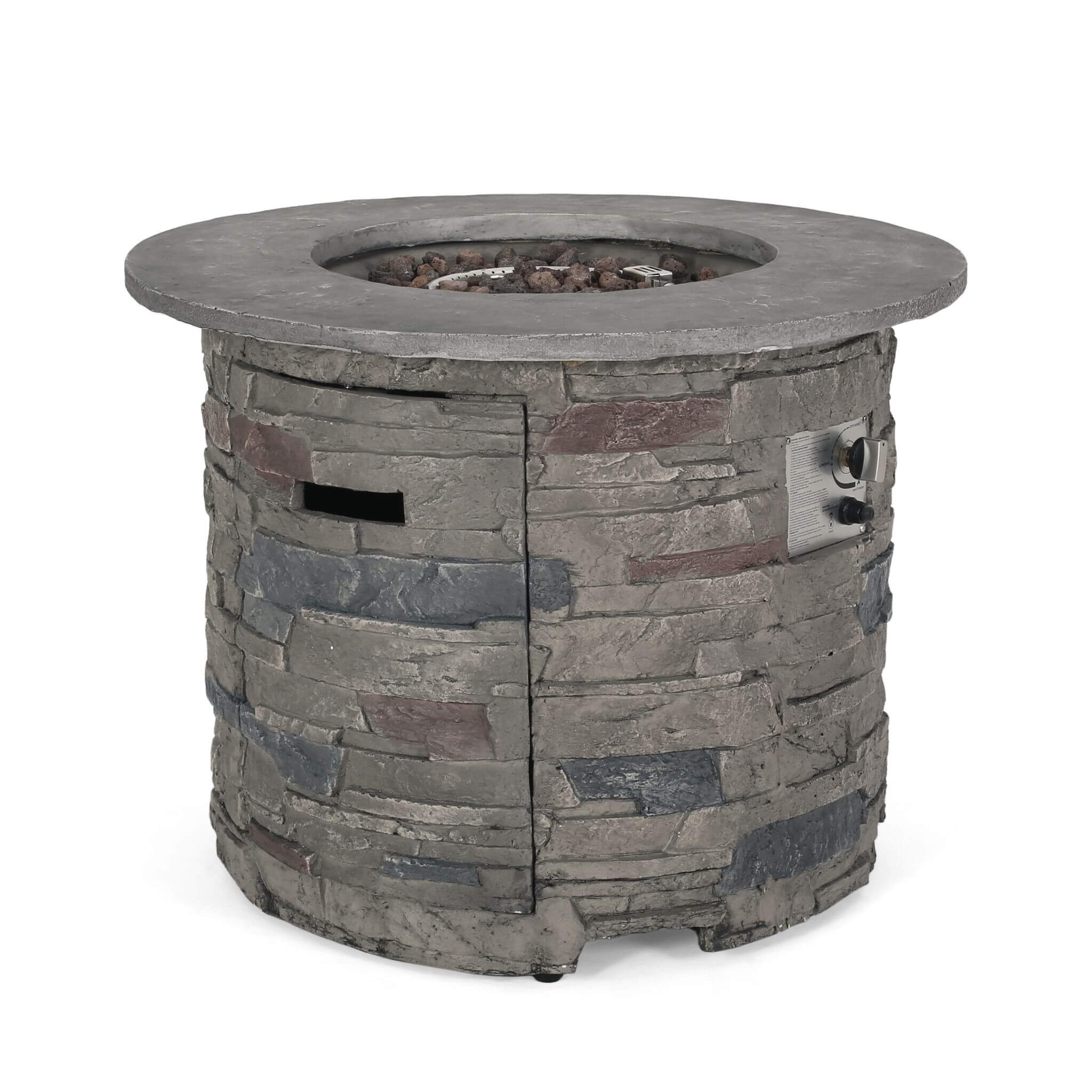 32" Transitional Outdoor Concrete Round Propane Fire Pit Table, Gray (SAK48268) - Energize Trek