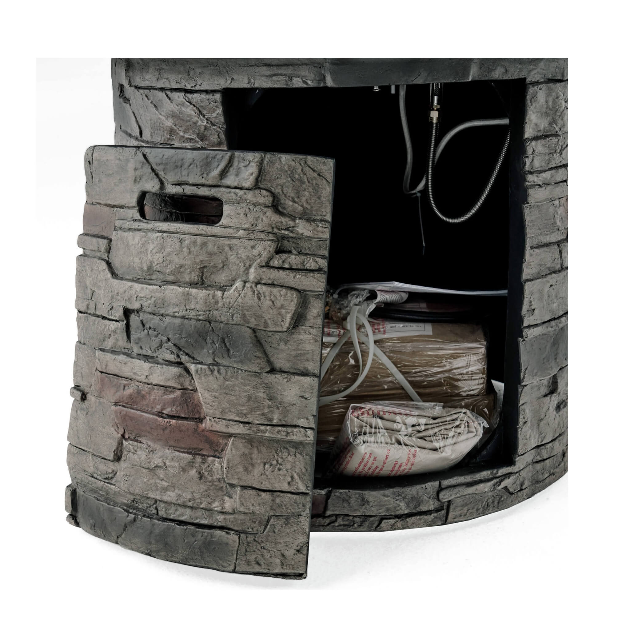 32" Transitional Outdoor Concrete Round Propane Fire Pit Table, Gray (SAK48268) - Energize Trek