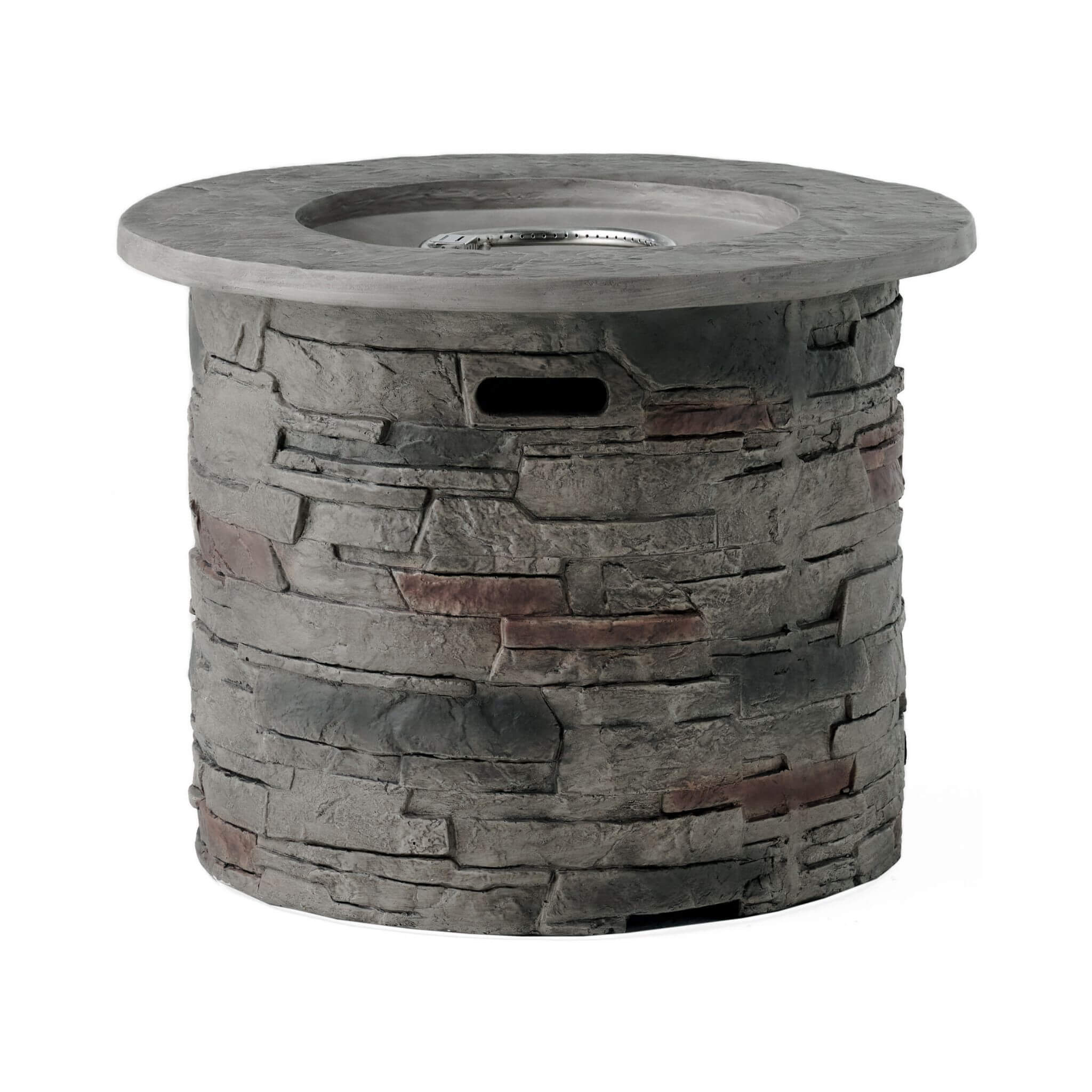 32" Transitional Outdoor Concrete Round Propane Fire Pit Table, Gray (SAK48268) - Energize Trek