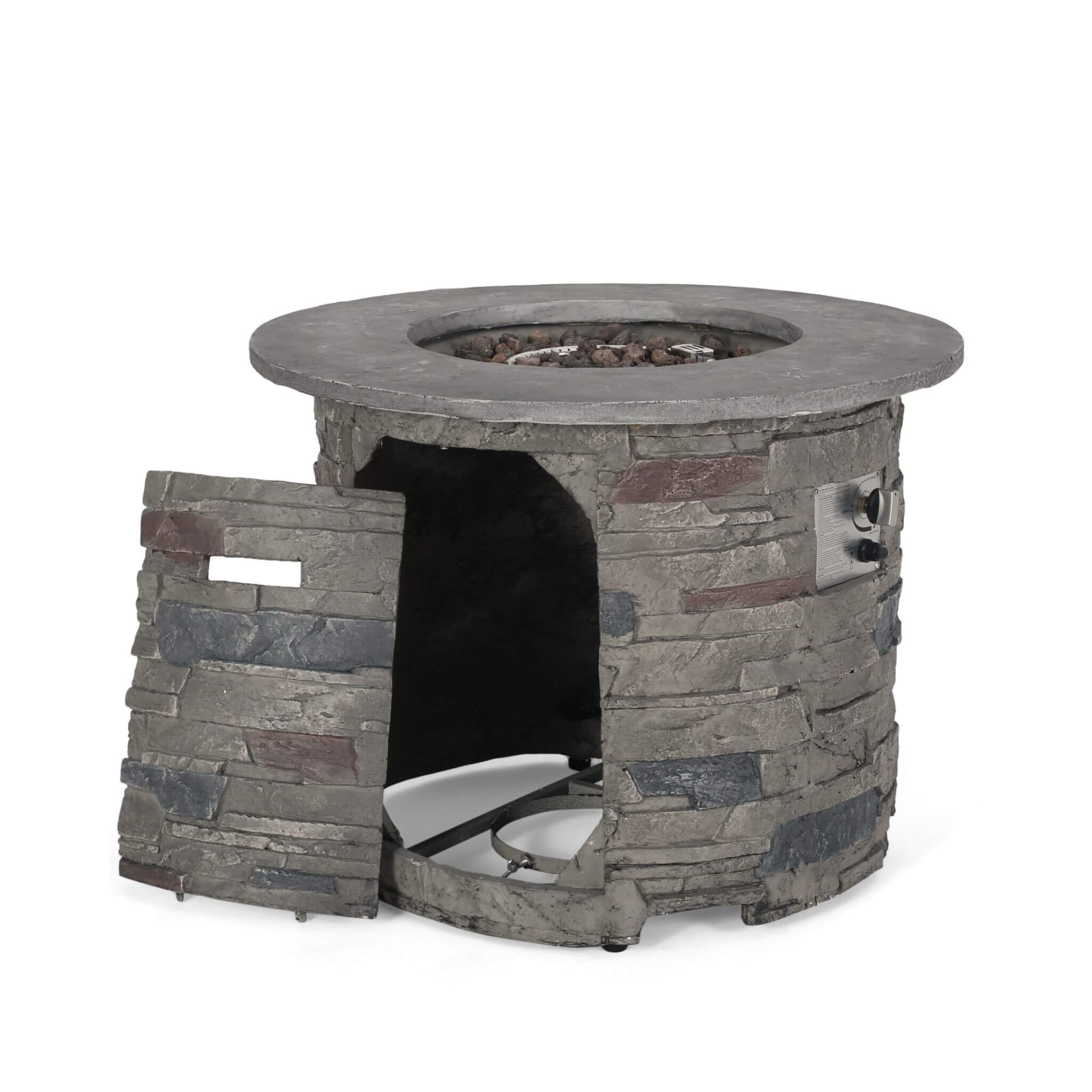 32" Transitional Outdoor Concrete Round Propane Fire Pit Table, Gray (SAK48268) - Energize Trek