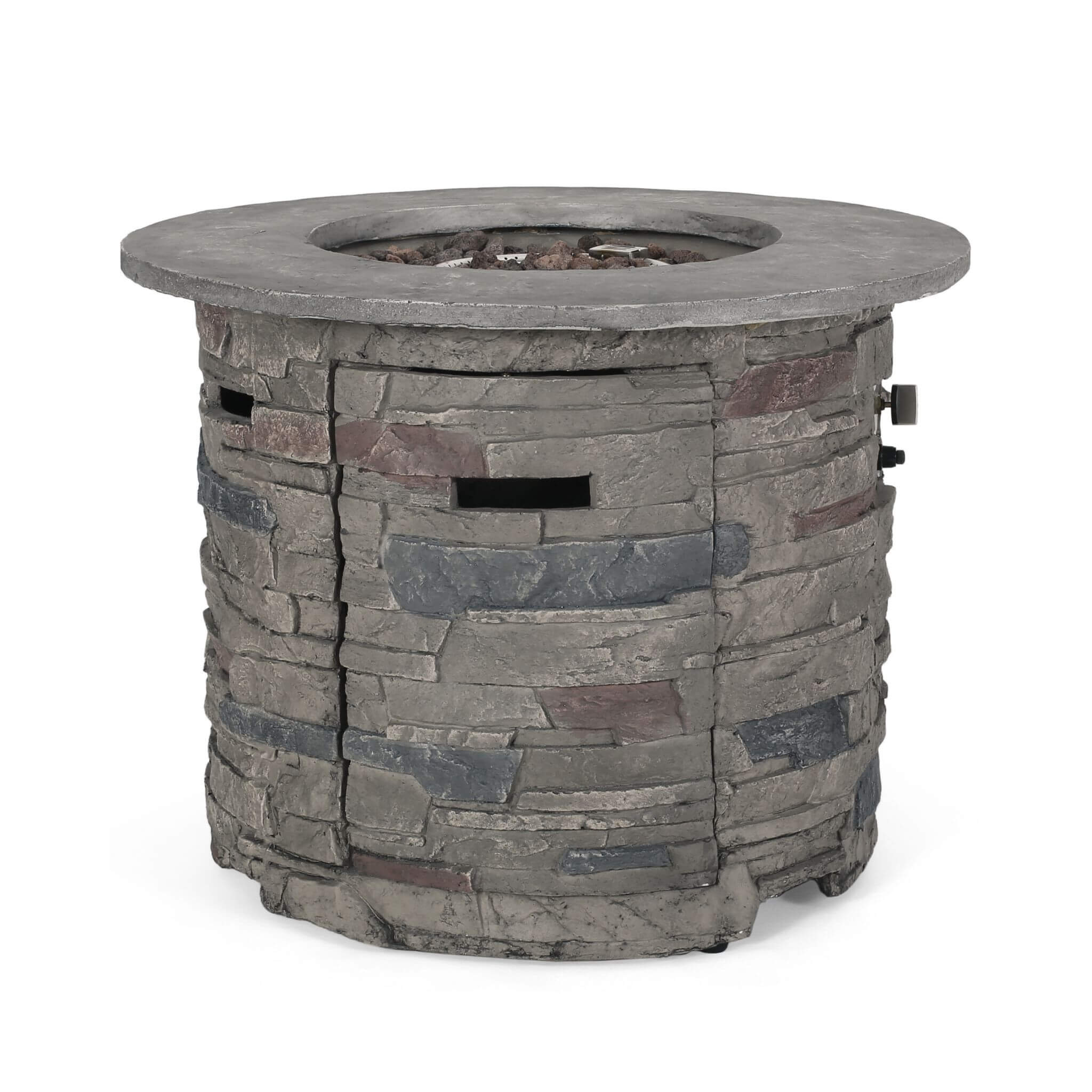 32" Transitional Outdoor Concrete Round Propane Fire Pit Table, Gray (SAK48268) - Energize Trek