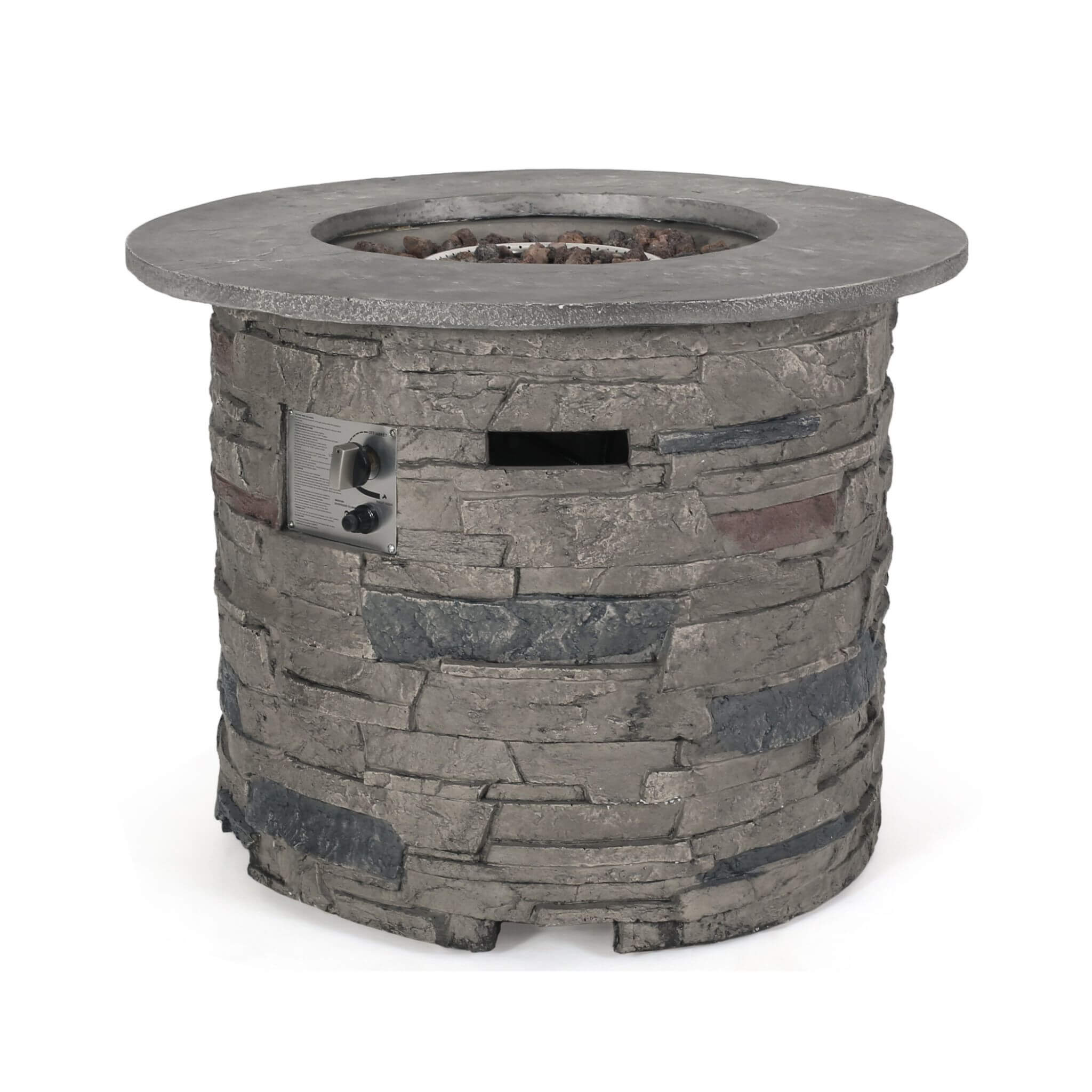 32" Transitional Outdoor Concrete Round Propane Fire Pit Table, Gray (SAK48268) - Energize Trek