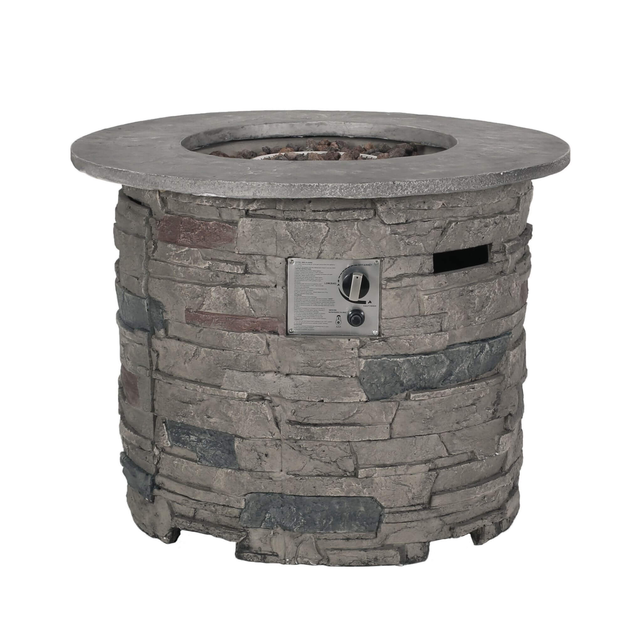 32" Transitional Outdoor Concrete Round Propane Fire Pit Table, Gray (SAK48268) - Energize Trek