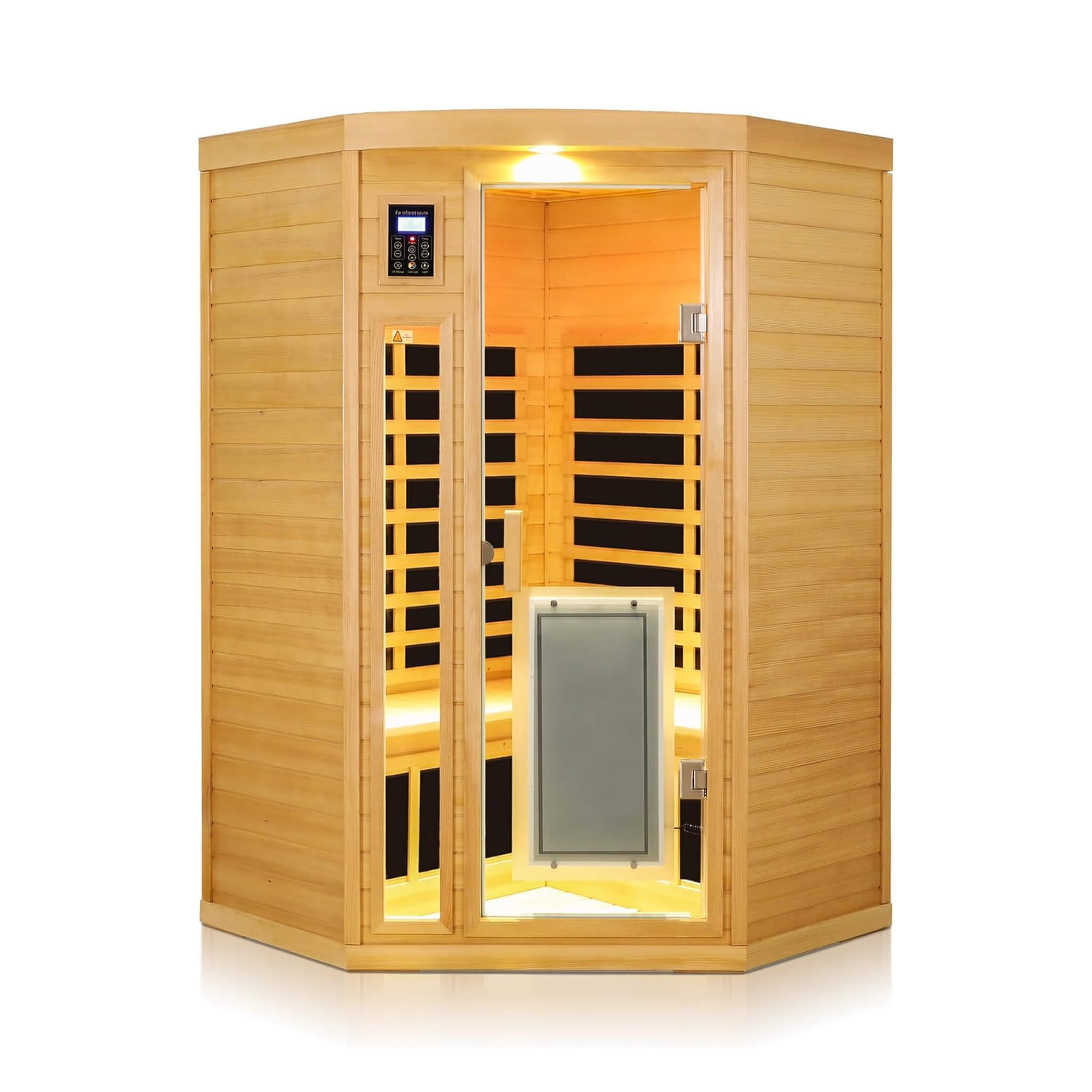 Premium 2-Person Corner Space Infrared Wooden Sauna Room With Bluetooth Speakers, 1600W (SAK81524) - Energize Trek