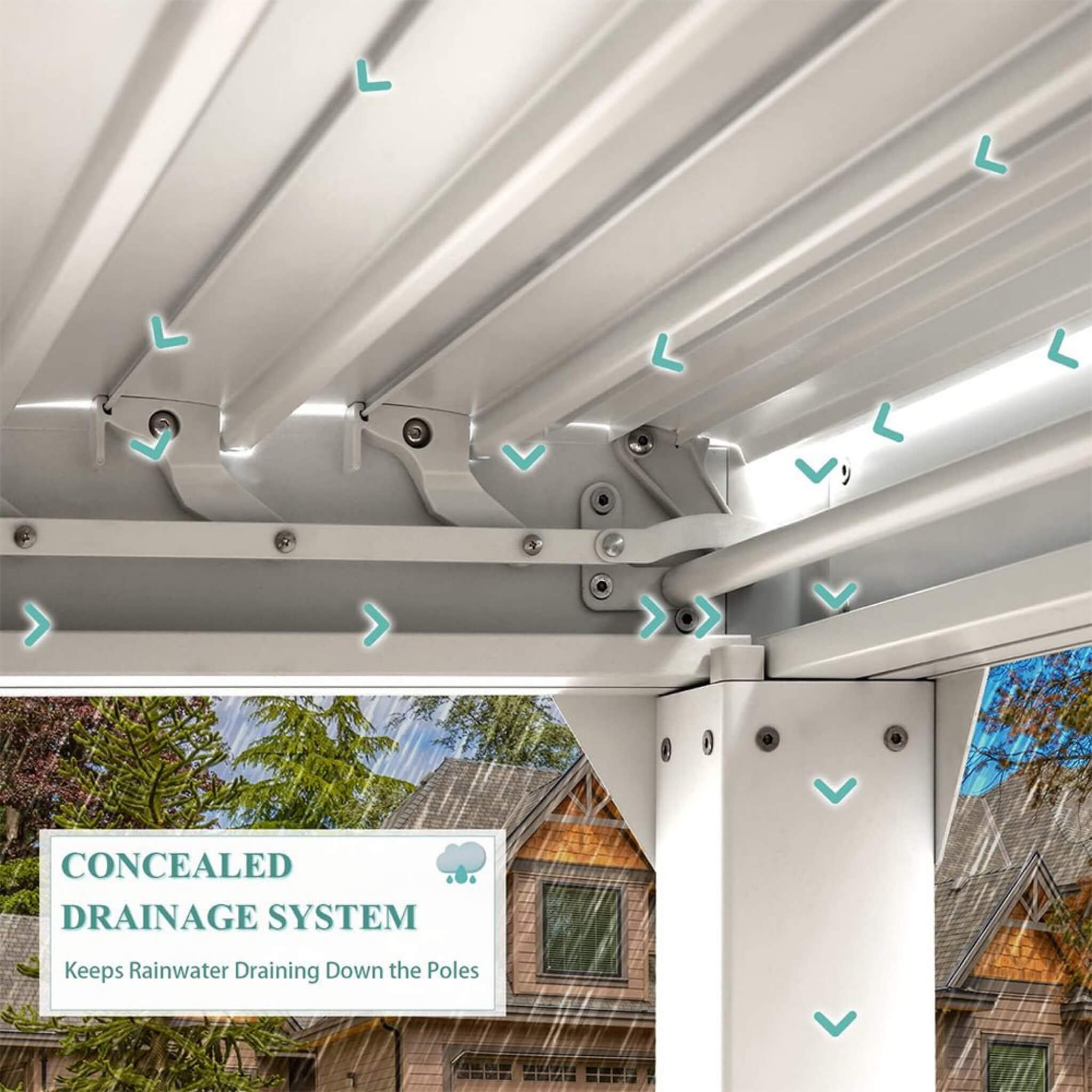 [12x20FT] Outdoor Hardtop Louvered Pergola With Adjustable Aluminum Rainproof Roof (SAK18625) - Energize Trek