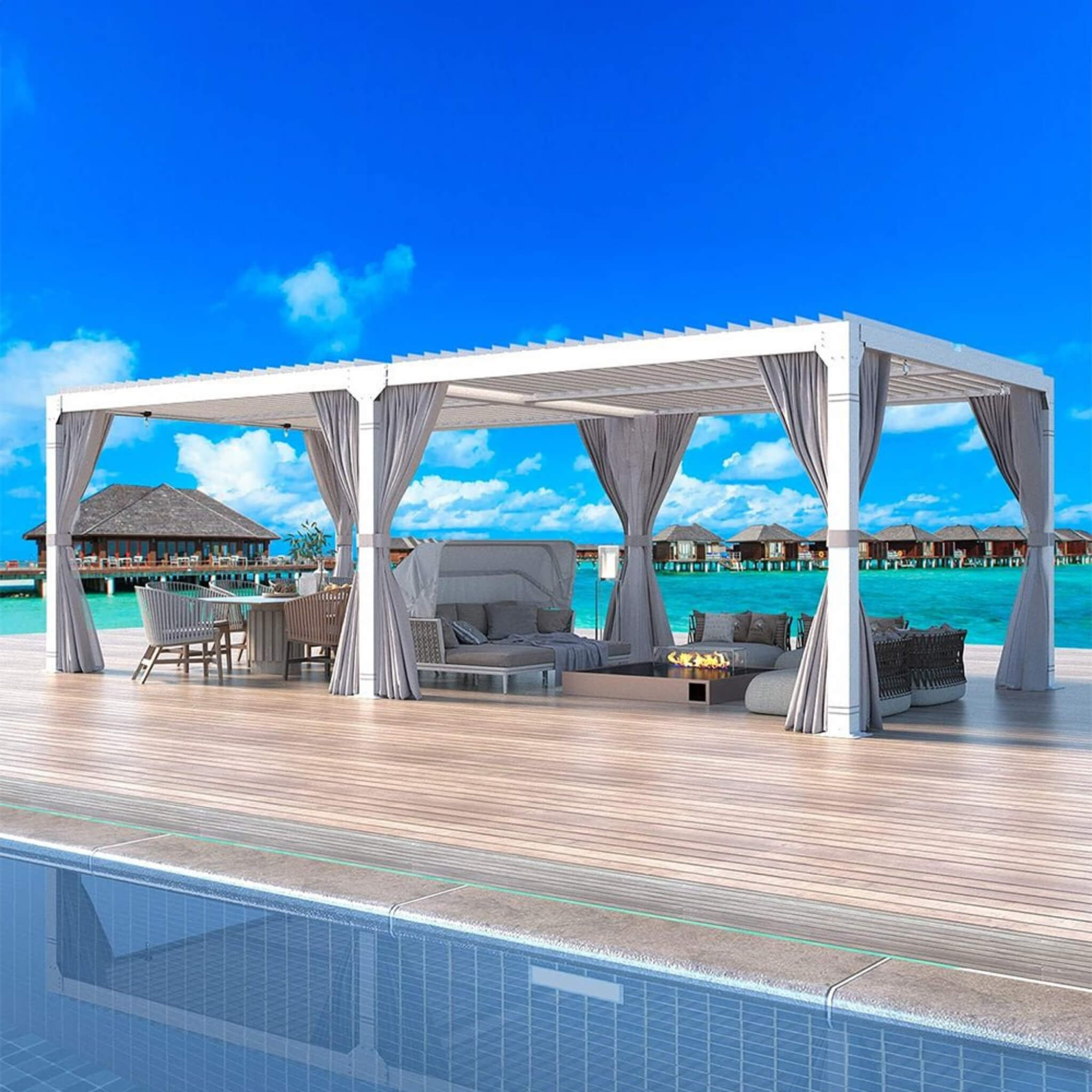 [12x20FT] Outdoor Hardtop Louvered Pergola With Adjustable Aluminum Rainproof Roof (SAK18625) - Energize Trek