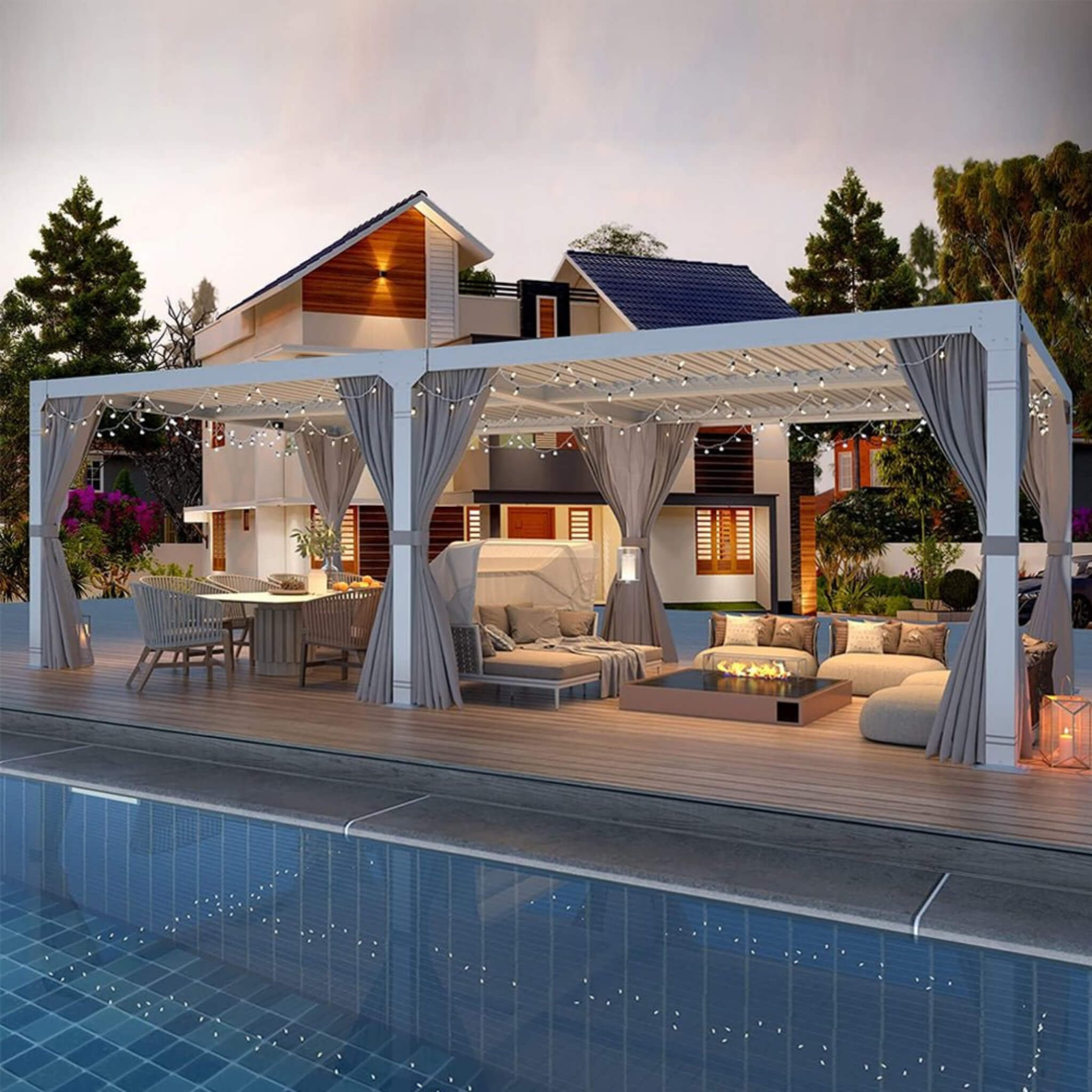 [12x20FT] Outdoor Hardtop Louvered Pergola With Adjustable Aluminum Rainproof Roof (SAK18625) - Energize Trek