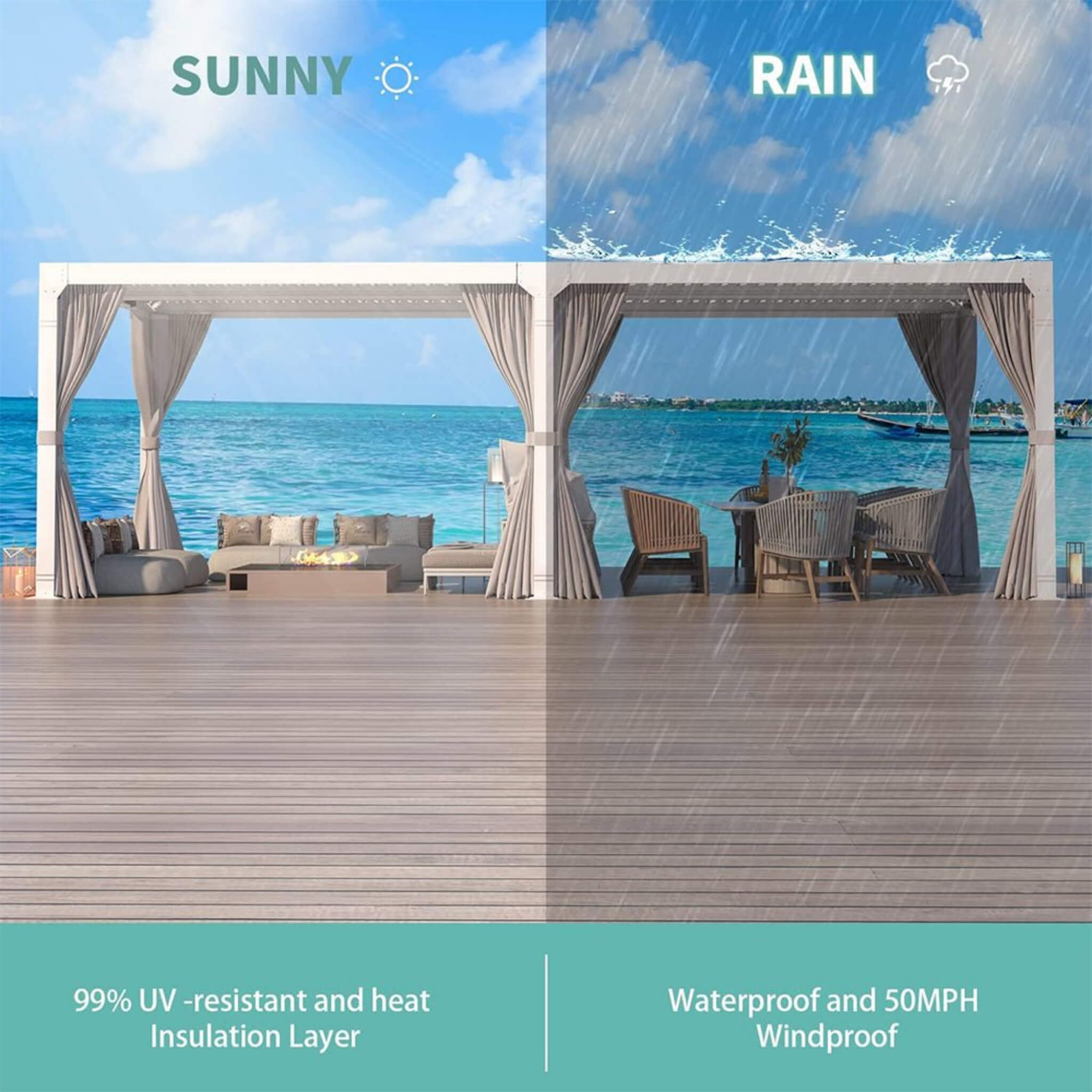 [12x20FT] Outdoor Hardtop Louvered Pergola With Adjustable Aluminum Rainproof Roof (SAK18625) - Energize Trek